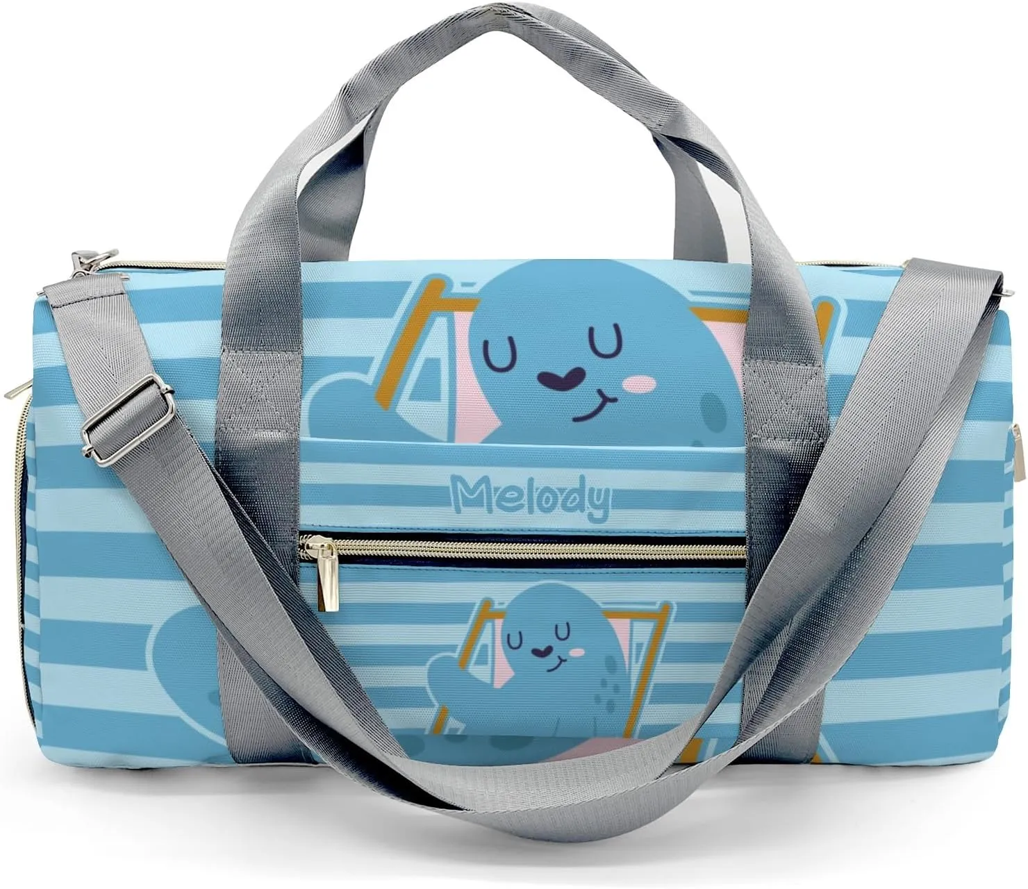 Seal Stripes Blue Personalized Duffel Bag,Custom Travel Gym Bag with Name,Waterproof Sports Overnight Bag with Shoe Compartment & Shoulder Strap