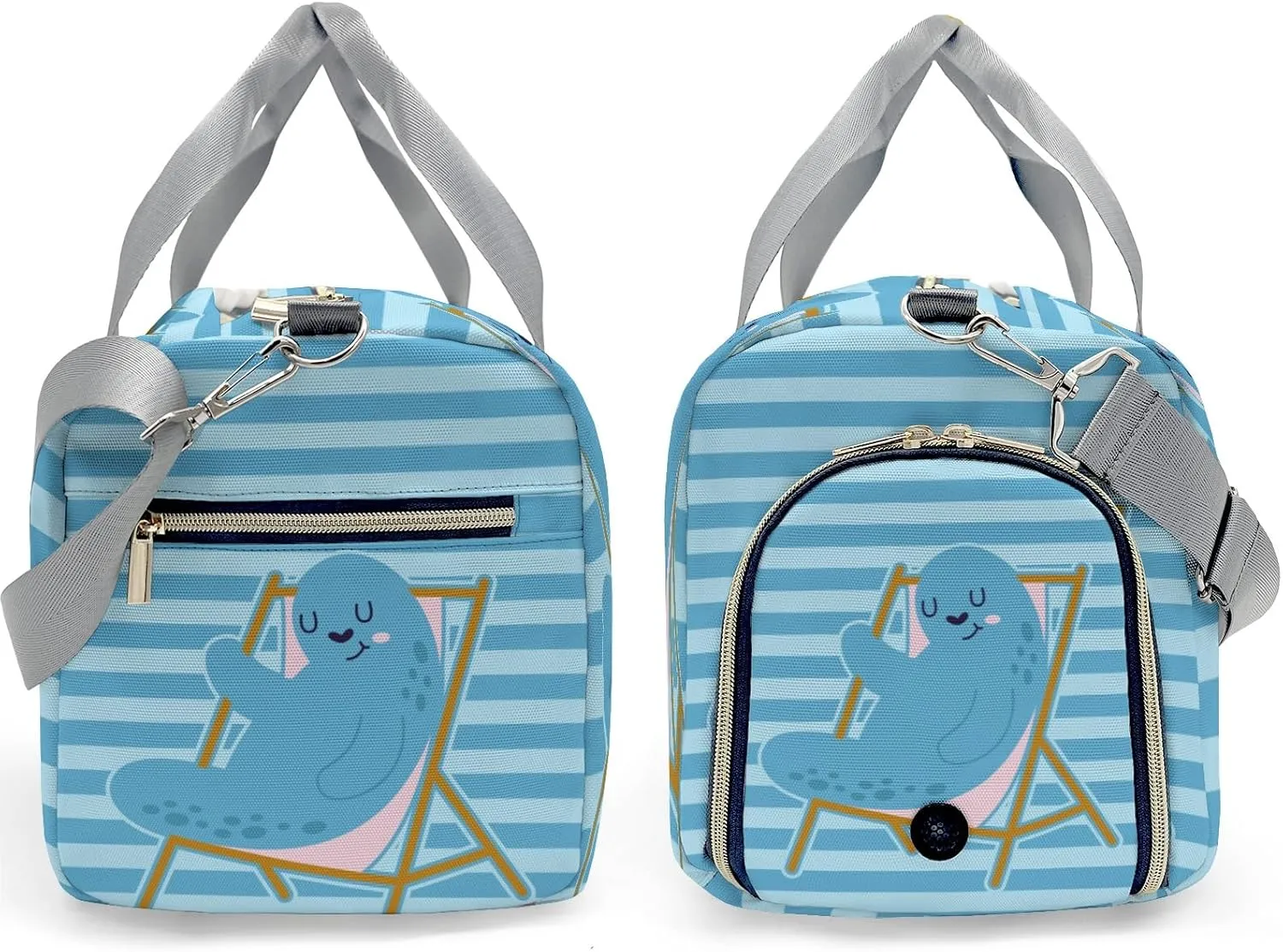 Seal Stripes Blue Personalized Duffel Bag,Custom Travel Gym Bag with Name,Waterproof Sports Overnight Bag with Shoe Compartment & Shoulder Strap