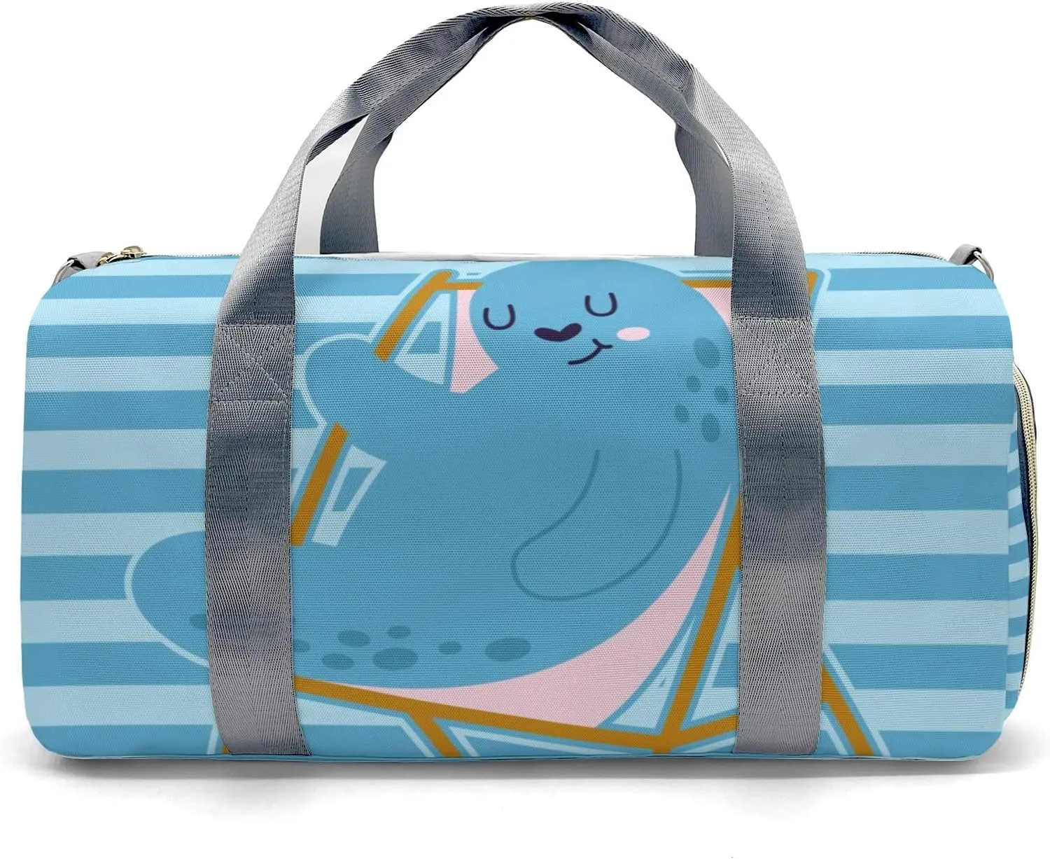 Seal Stripes Blue Personalized Duffel Bag,Custom Travel Gym Bag with Name,Waterproof Sports Overnight Bag with Shoe Compartment & Shoulder Strap