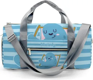 Seal Stripes Blue Personalized Duffel Bag,Custom Travel Gym Bag with Name,Waterproof Sports Overnight Bag with Shoe Compartment & Shoulder Strap