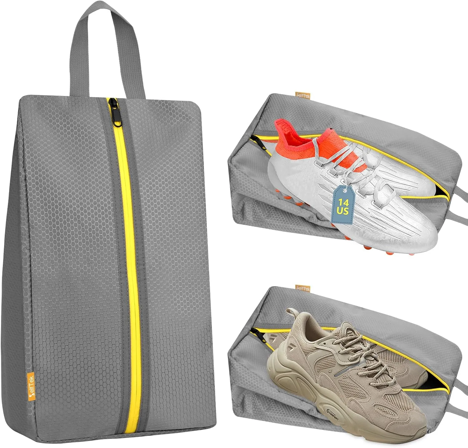 SelfTek Smell Proof Shoe Bags for Travel - Odor-Absorbing Cleat Bags for Sports, Water-Resistant Travel Shoe Organizer with Active Carbon Fabric, Lightweight Shoe Storage for Gym, G-olf, Cleats