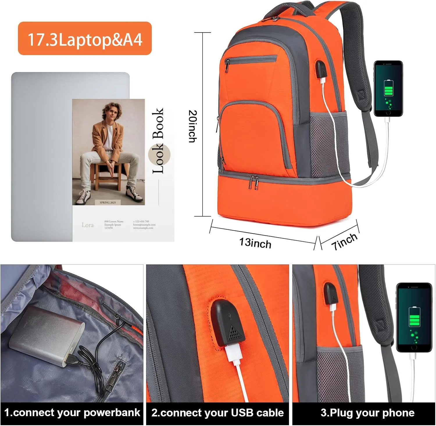 seyfocnia Gym Backpack for Men,Gym Bag with Shoe Compartment Lightweight Travel Workout Sports Backpack with USB Charging Port