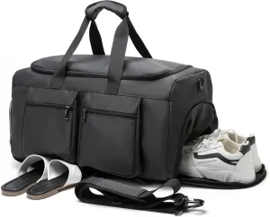 Seyfocnia Gym Weekender Bag for Men Women Travel Duffel with Wet Pocket Overnight with Shoe Compartment Carry On Travel Bag Gym Duffle Sports Bag-Black