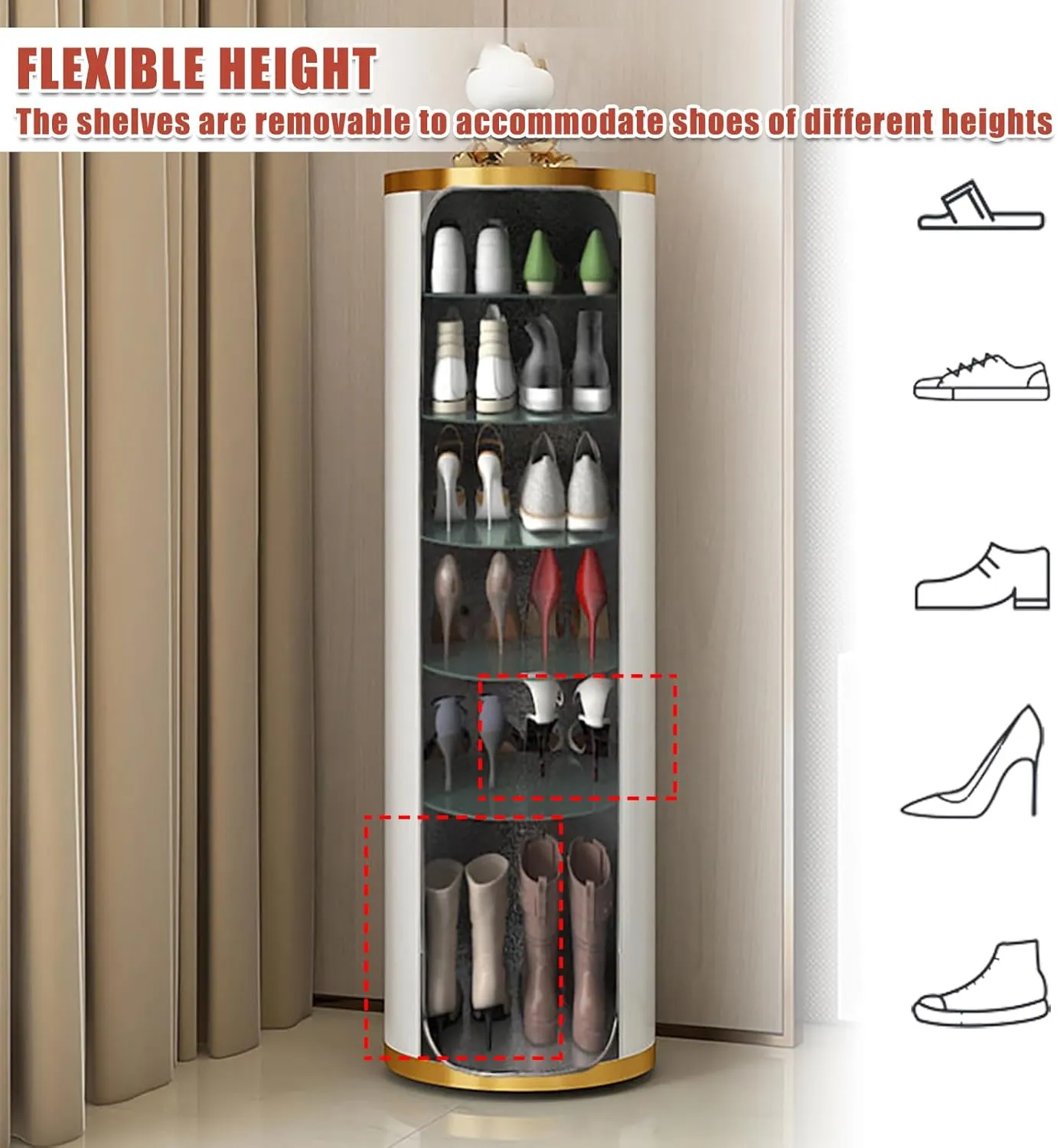 Shoe Cabinet Rotating Shoe Cabinet Hidden Shoe Storage Freestanding Shoe Rack Vertical Round Shoe Rack Tall Shoe Cabinet Entryway Shoe Storage Cabinet F 12.6×12.6×47.2in/8 Tier