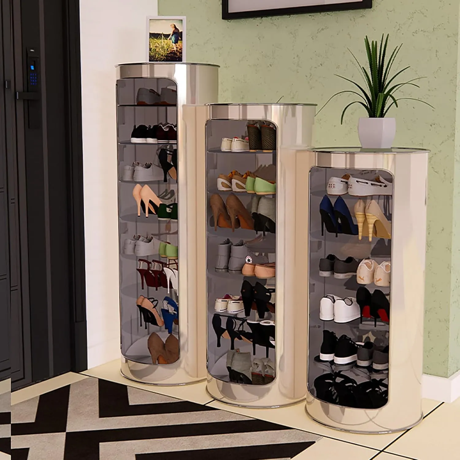 Shoe Cabinet Rotating Shoe Cabinet Hidden Shoe Storage Freestanding Shoe Rack Vertical Round Shoe Rack Tall Shoe Cabinet Entryway Shoe Storage Cabinet F 12.6×12.6×47.2in/8 Tier