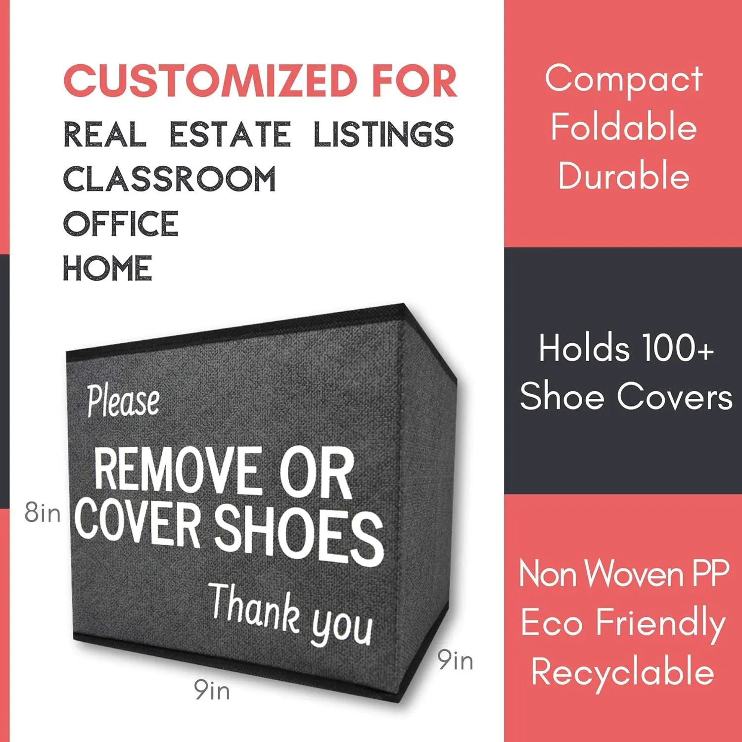Shoe Covers Box | Disposable Shoe Bootie Holder For Realtor Listings and Open Houses | Please Cover or Remove Shoes Bin | Shoe Bootie Box (5)