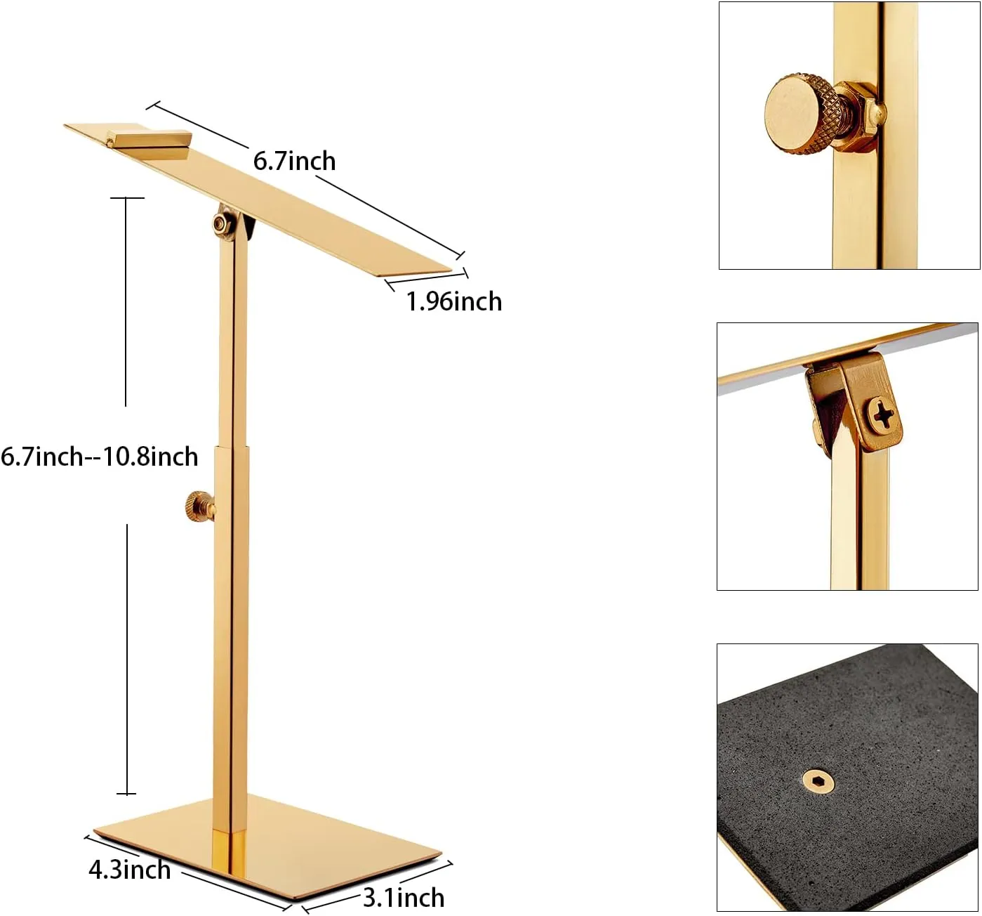 Shoe Display Stand 2 Pack Gold High Heel Shoe Riser Stainless Steel Sandals Display Stand Adjustable Height Stainless Steel Shoes Racks for Store Shopping Malls