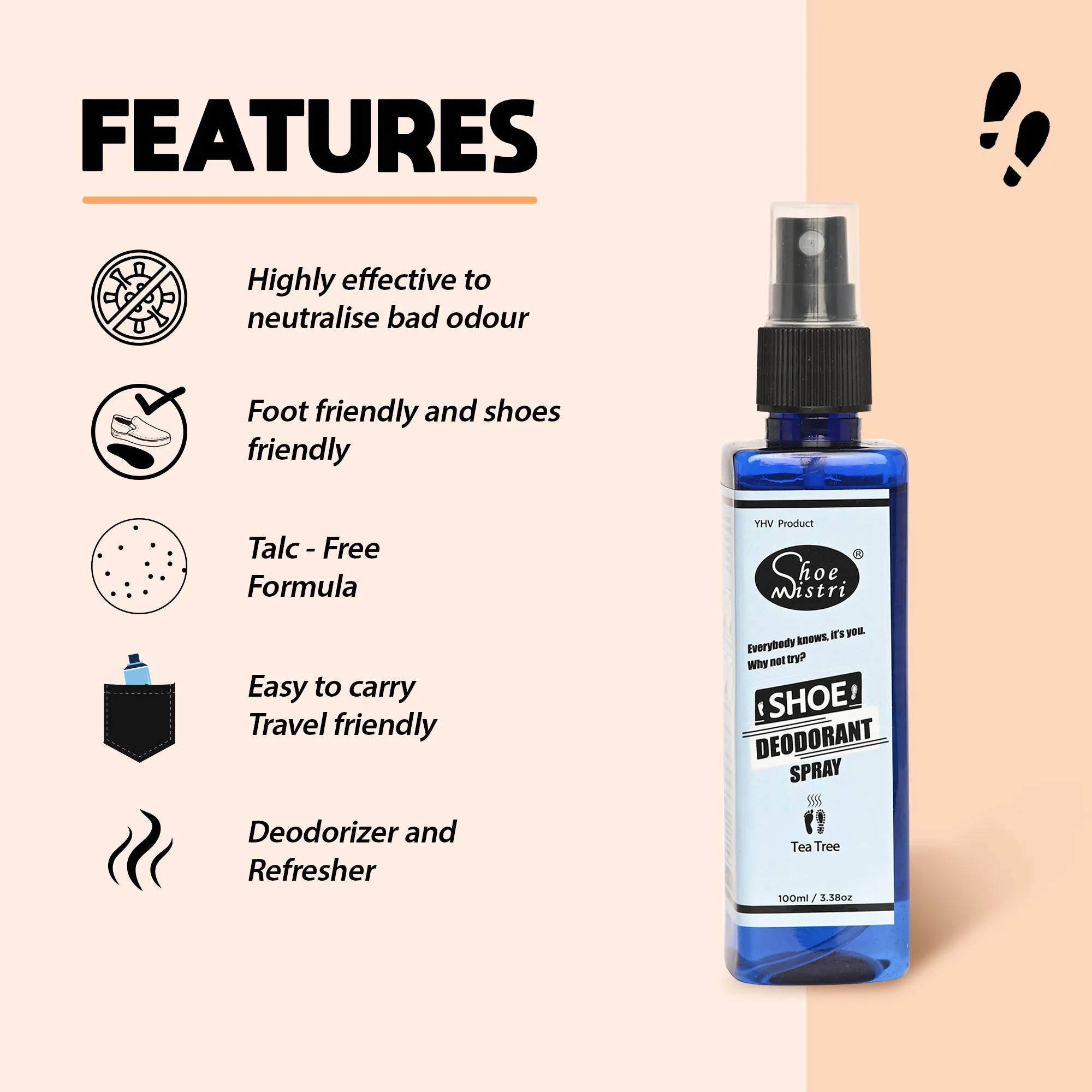 Shoe Mistri Foot and Shoe Deodorant Spray with Essential Oils(Tea Tree)