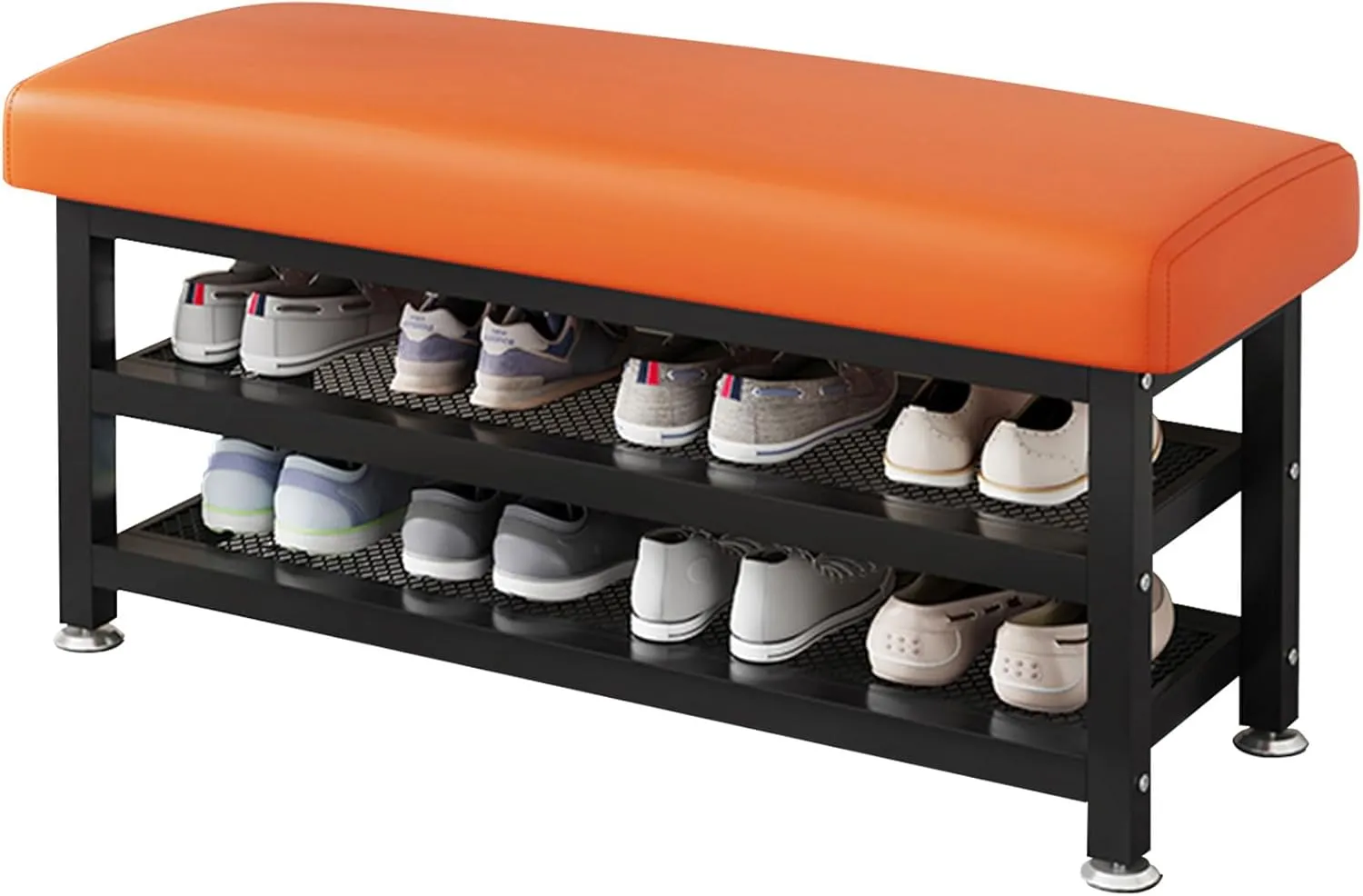 Shoe Rack Bench, 31.5"x12.2"x19.3" Upholstered Shoe Storage Bench, 2-Tier Shoe Organizer and Entryway Bench, Stylish Shoe Bench for Entryway, Bedroom, Orange