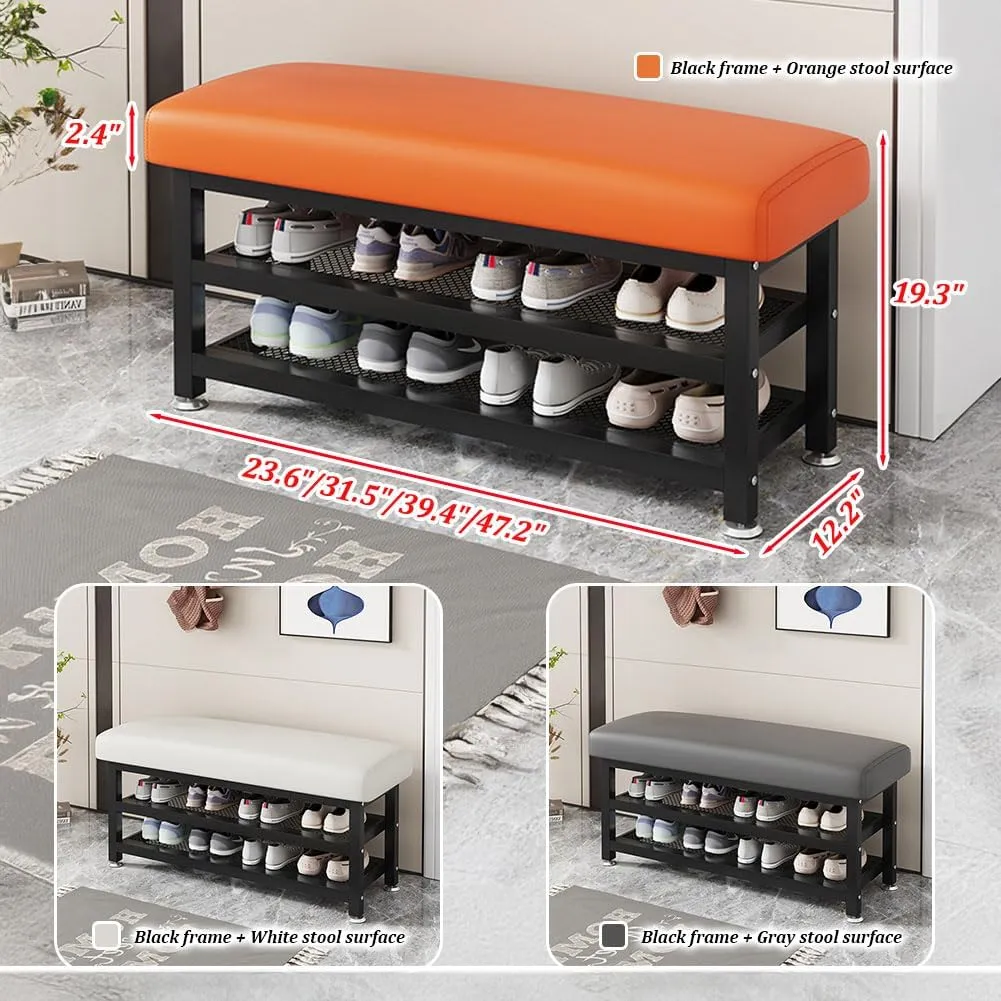 Shoe Rack Bench, 31.5"x12.2"x19.3" Upholstered Shoe Storage Bench, 2-Tier Shoe Organizer and Entryway Bench, Stylish Shoe Bench for Entryway, Bedroom, Orange