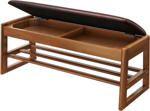 Shoe Rack Bench Seat Rubberwood 2-Tier Wooden Storage Bench 550lbs Compact Mid-Century Modern Design for Entryway, Hallway, Closet, Front Door Entrance, Foyer