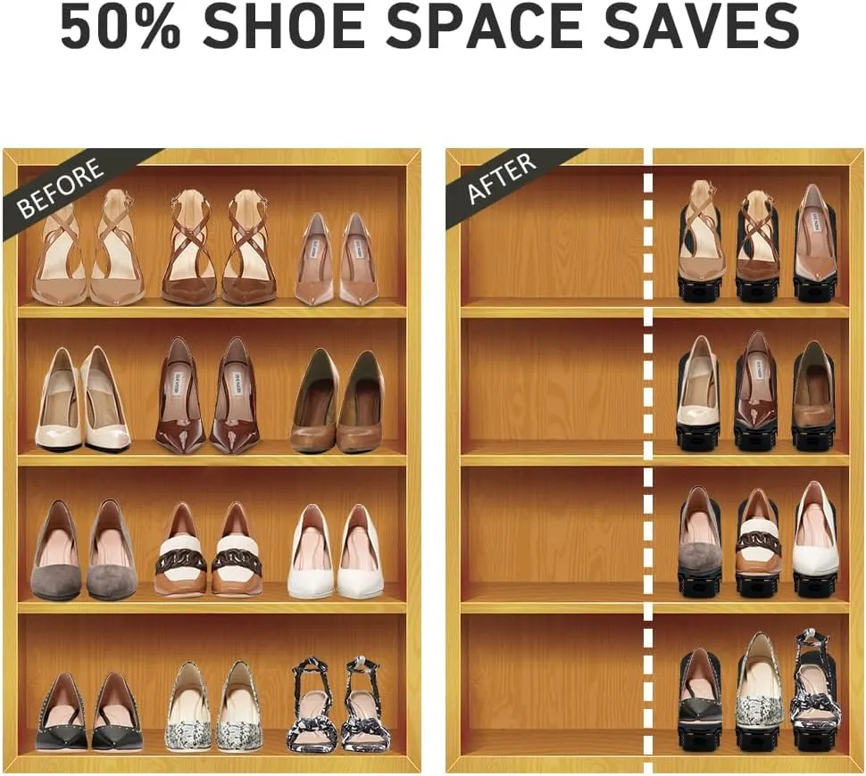 Shoe Slots Organizer 20 Pack - Shoe Stackers for a Pair of Shoes, Shoe Storage Shoe Space Savers 50%, 4 Levels Adjustable Thickening Double Layer Shoe Holders Shoe Organizer for Closet, Black