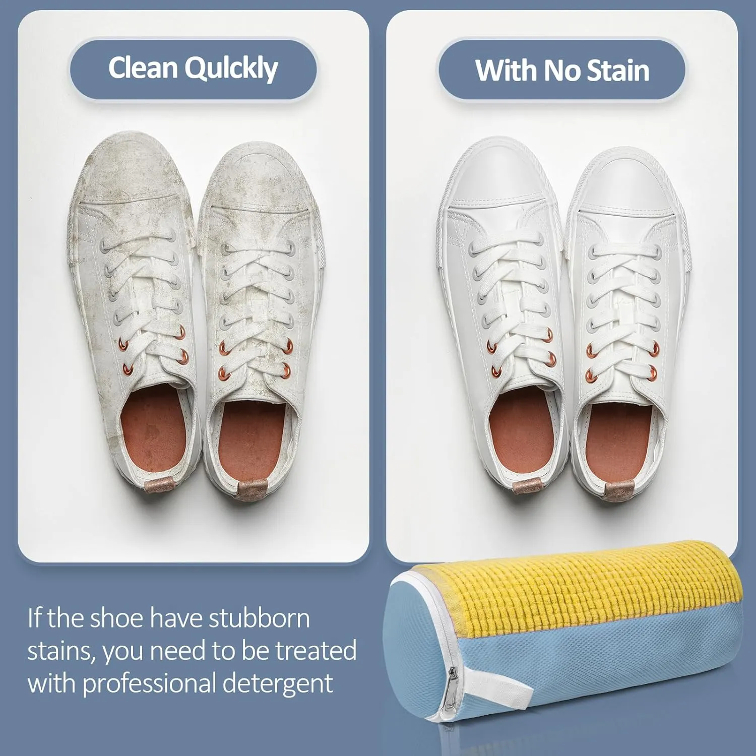 Shoe Washing Machine Bag, 360° Wrap-around Cleaning Laundry Bags with 2 Adjustable Shoe Trees, Reusable Wash Bag Lockable Zipper with Fluffy Fibers for Sneaker Gym Shoe