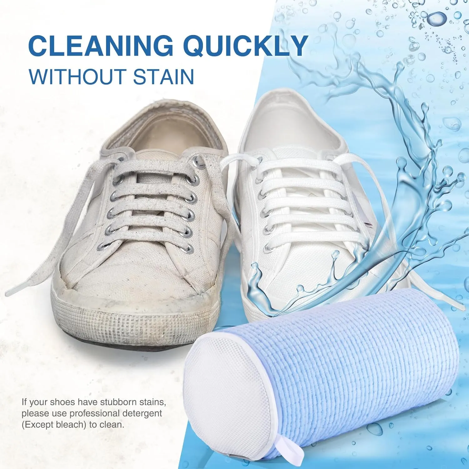 Shoe Washing Machine Bags, 2024 New Reusable Laundry Bag for Washer and Dryer, Durable Fluffy Fiber Keep Clean, 2 Pairs Adjustable Trees for All Shoes, Blue