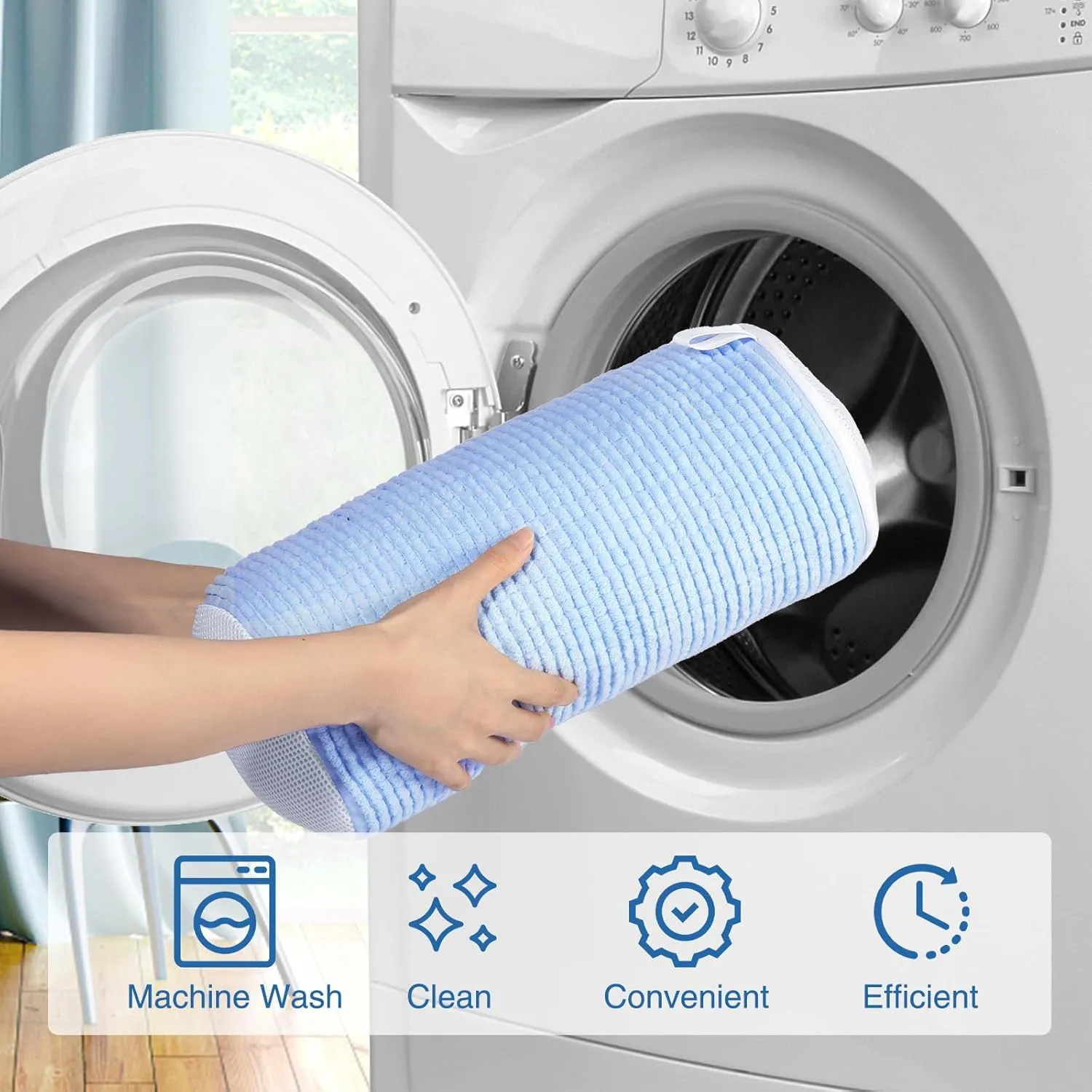 Shoe Washing Machine Bags, 2024 New Reusable Laundry Bag for Washer and Dryer, Durable Fluffy Fiber Keep Clean, 2 Pairs Adjustable Trees for All Shoes, Blue