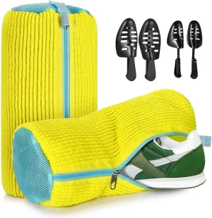 Shoe Washing Machine Bags with Zipper Lock, Sneaker Cleaner Bag, Reusable and Durable Laundry Shoe Bag for Washer and Dryer, Adjustable 2 Pair of Shoe Trees, for All Shoe Types and Sizes