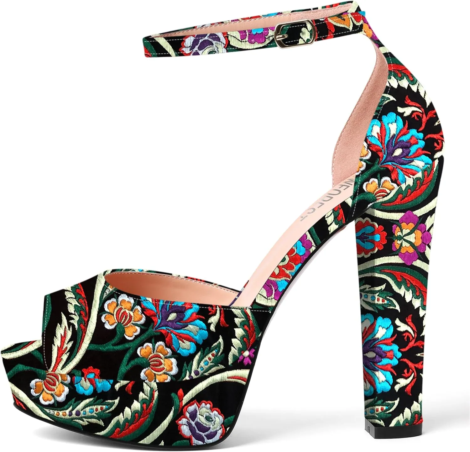 SHOWFOREST Womens Platform Patent Ankle Strap Sexy Buckle Peep Toe Night Club Block High Heel Pumps Shoes 5 Inch