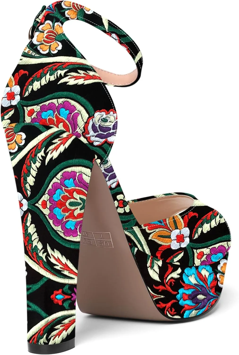 SHOWFOREST Womens Platform Patent Ankle Strap Sexy Buckle Peep Toe Night Club Block High Heel Pumps Shoes 5 Inch