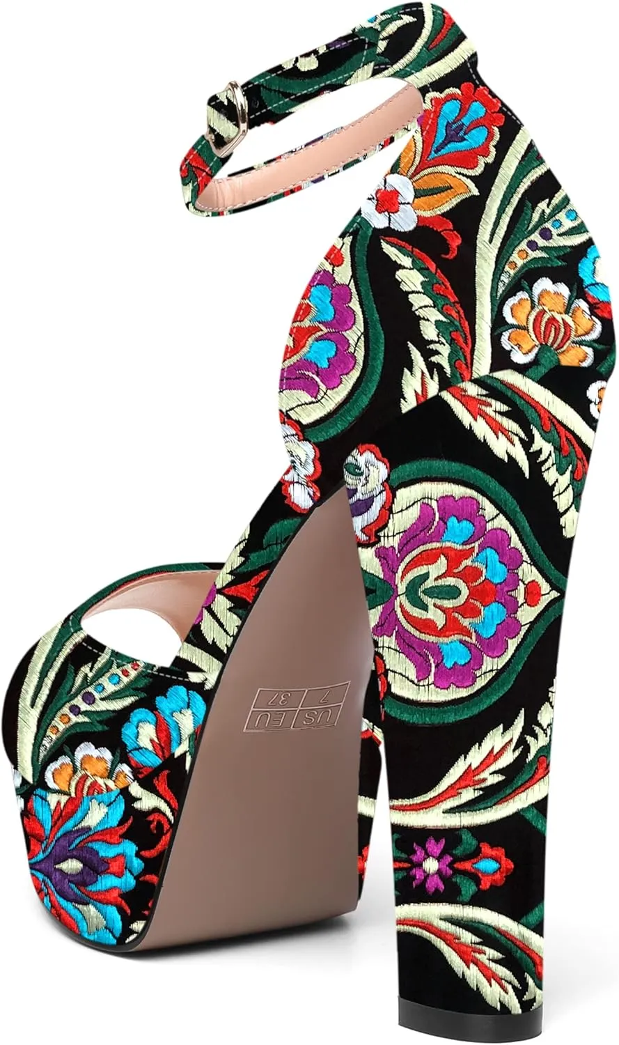 SHOWFOREST Womens Platform Patent Ankle Strap Sexy Buckle Peep Toe Night Club Block High Heel Pumps Shoes 5 Inch