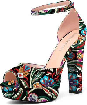 SHOWFOREST Womens Platform Patent Ankle Strap Sexy Buckle Peep Toe Night Club Block High Heel Pumps Shoes 5 Inch