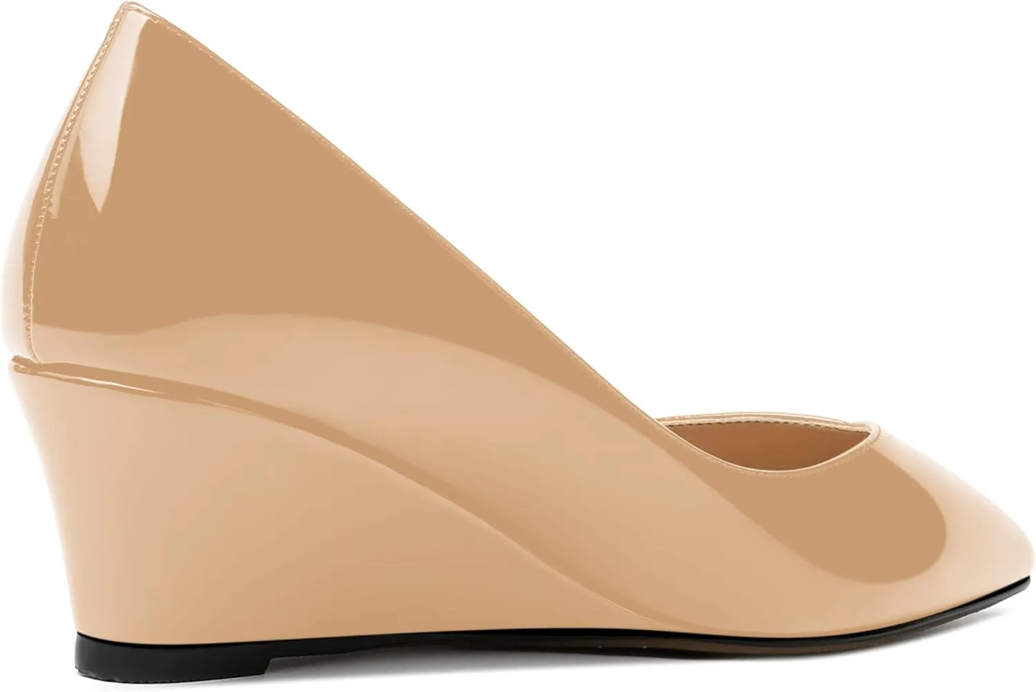 SHOWFOREST Women's Slip On Dating Patent Solid Pointed Toe Sexy Wedge Low Heel Pumps Shoes 2 Inch