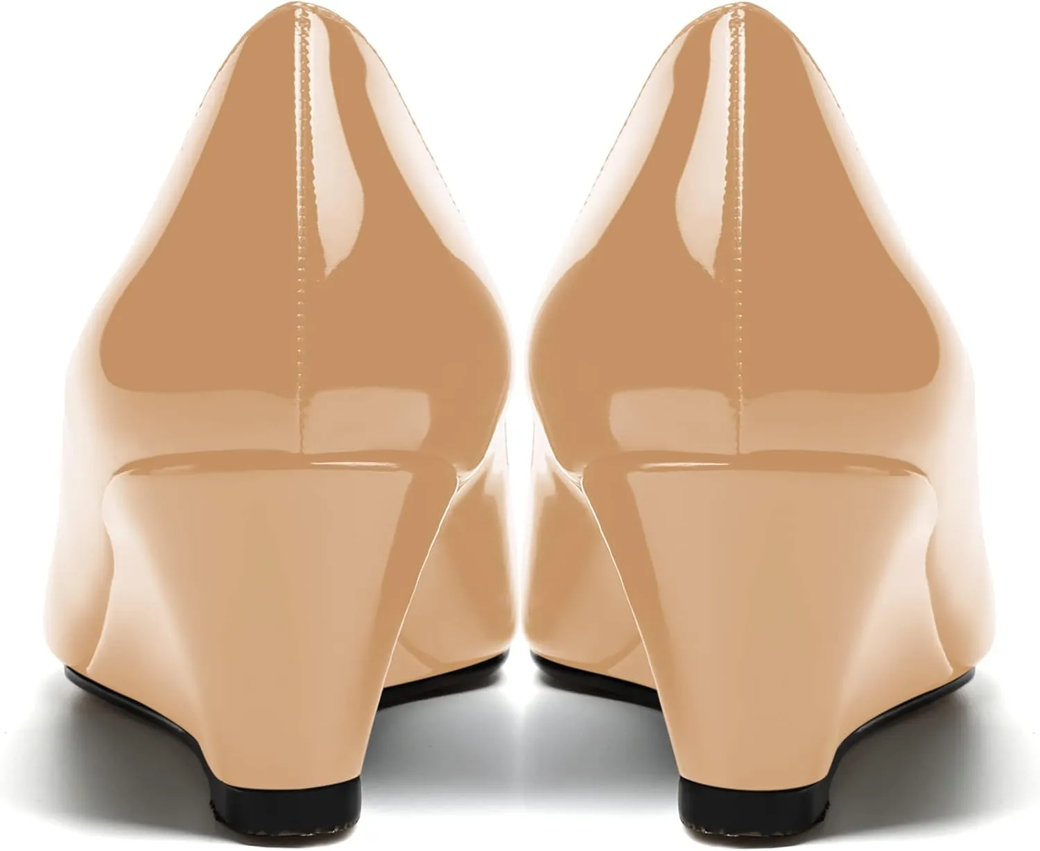 SHOWFOREST Women's Slip On Dating Patent Solid Pointed Toe Sexy Wedge Low Heel Pumps Shoes 2 Inch