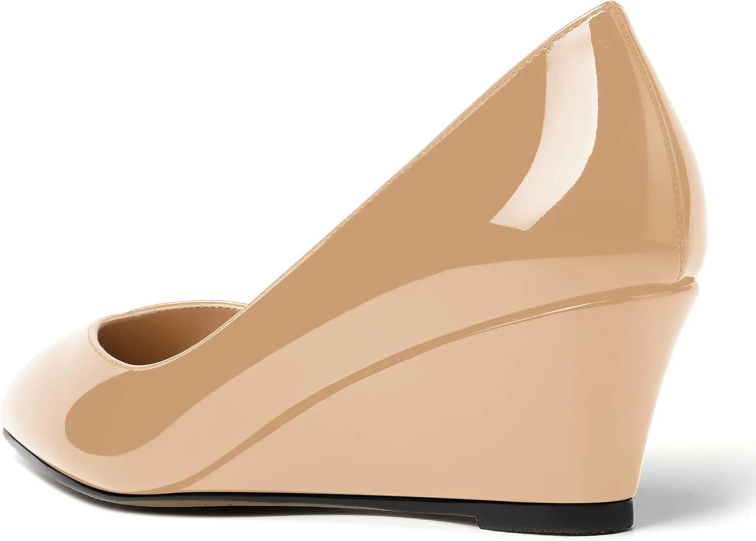 SHOWFOREST Women's Slip On Dating Patent Solid Pointed Toe Sexy Wedge Low Heel Pumps Shoes 2 Inch