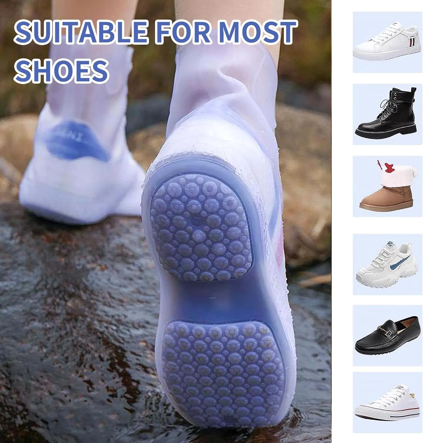 Silicone Shoe Covers for Rain Waterproof Galoshes Overshoes Not-Slip Rain Shoe Protectors for Man Women Durable Reusable Sand Control Foldable Snow Boots