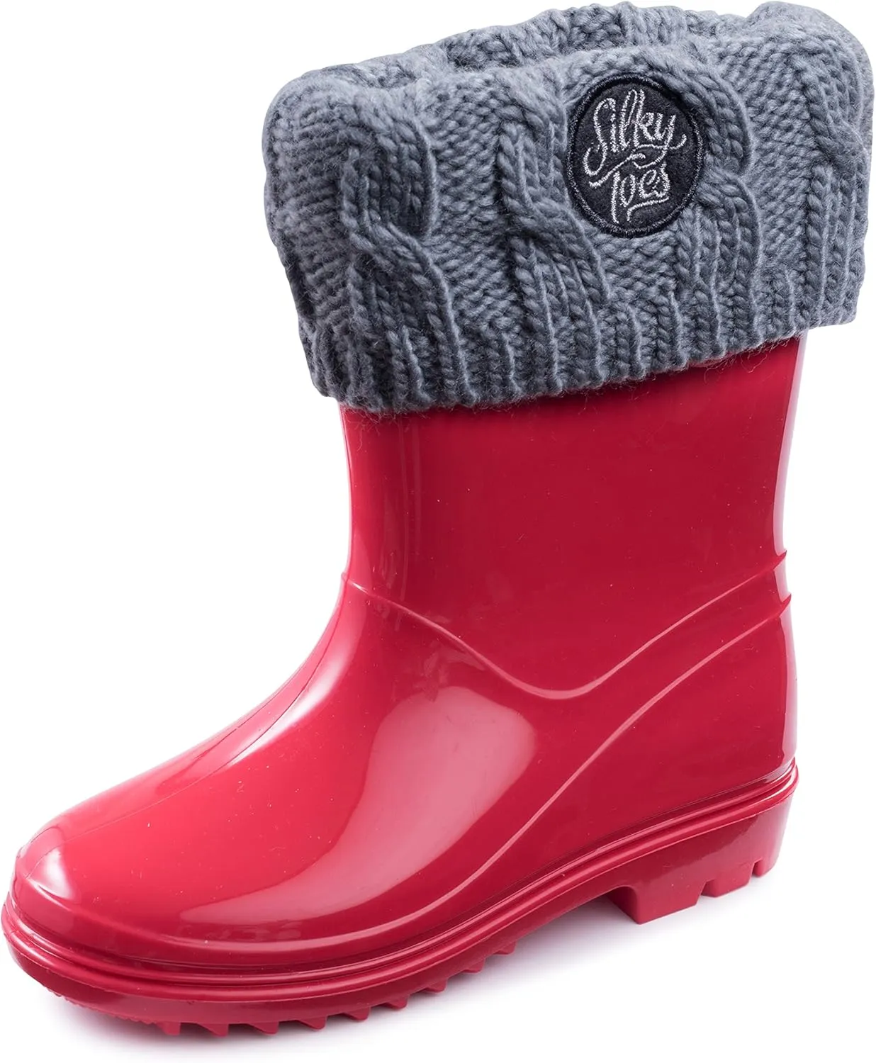 Silky Toes Kids Warm Cozy Fleece Lined Boot Liners With Cable Knit Cuff (Grey, Medium)