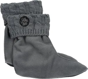 Silky Toes Kids Warm Cozy Fleece Lined Boot Liners With Cable Knit Cuff (Grey, Medium)