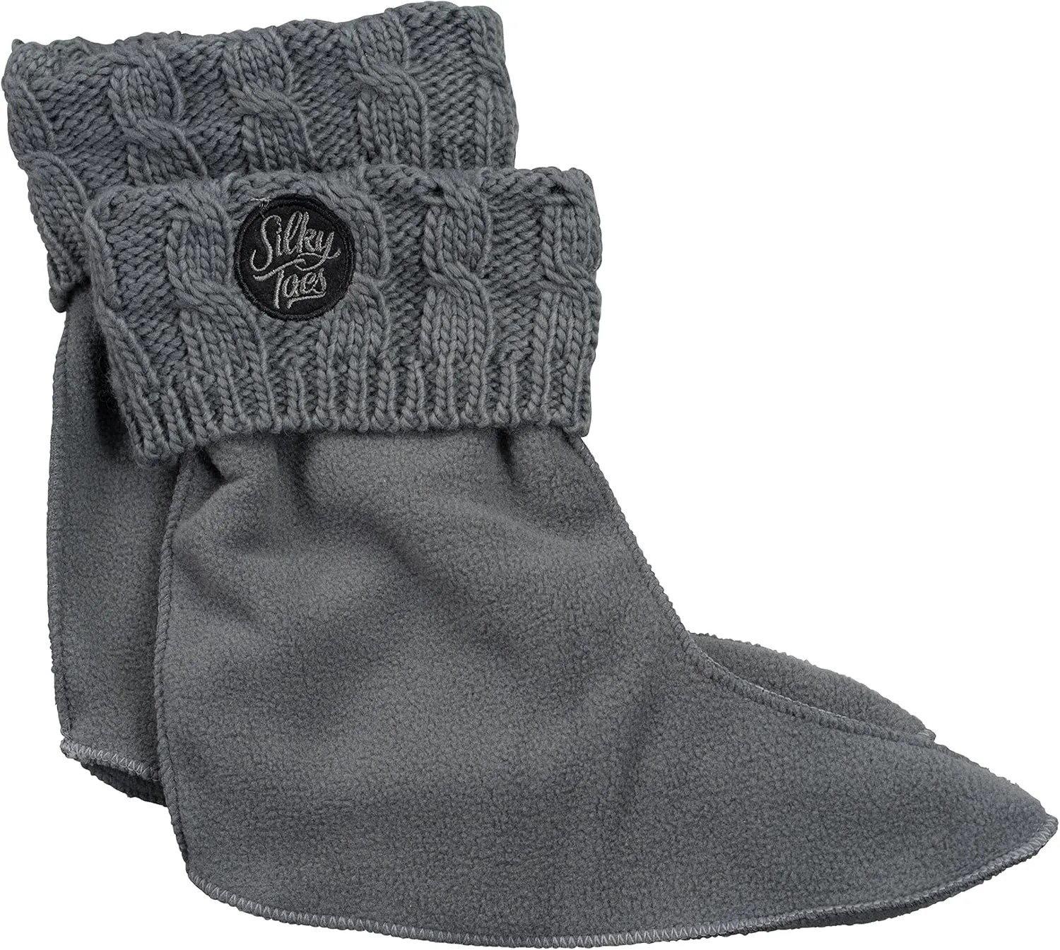 Silky Toes Kids Warm Cozy Fleece Lined Boot Liners With Cable Knit Cuff (Grey, Medium)