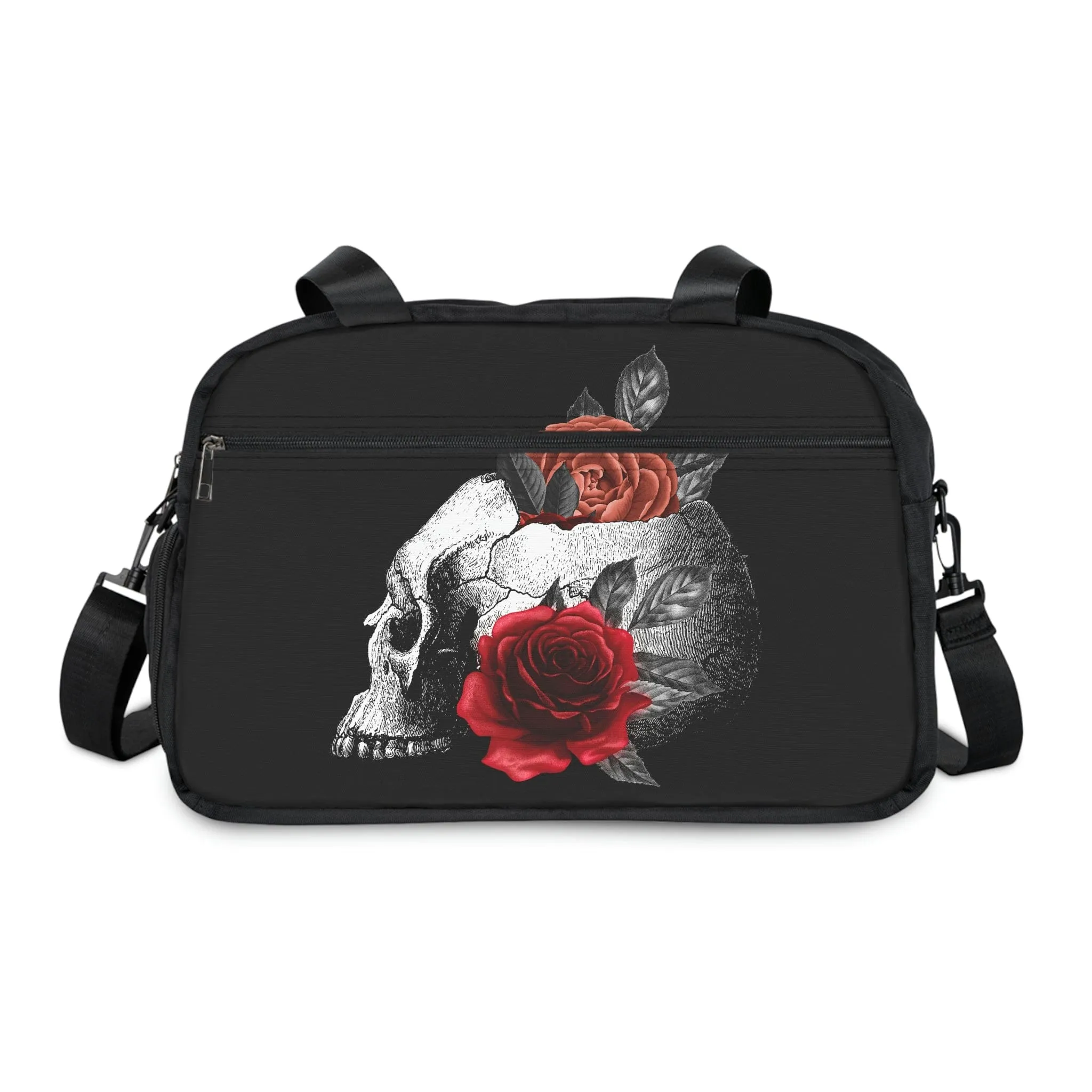 Skull Red Floral Fitness Sports Bag With Shoe Compartment