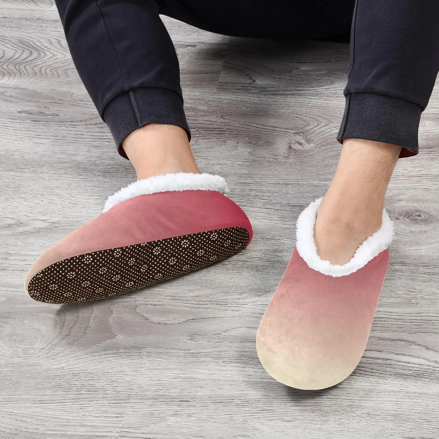 Sky Blue Red Gradient House Slippers Non-Slip Soft Winter Slippers for Guest Bedroom