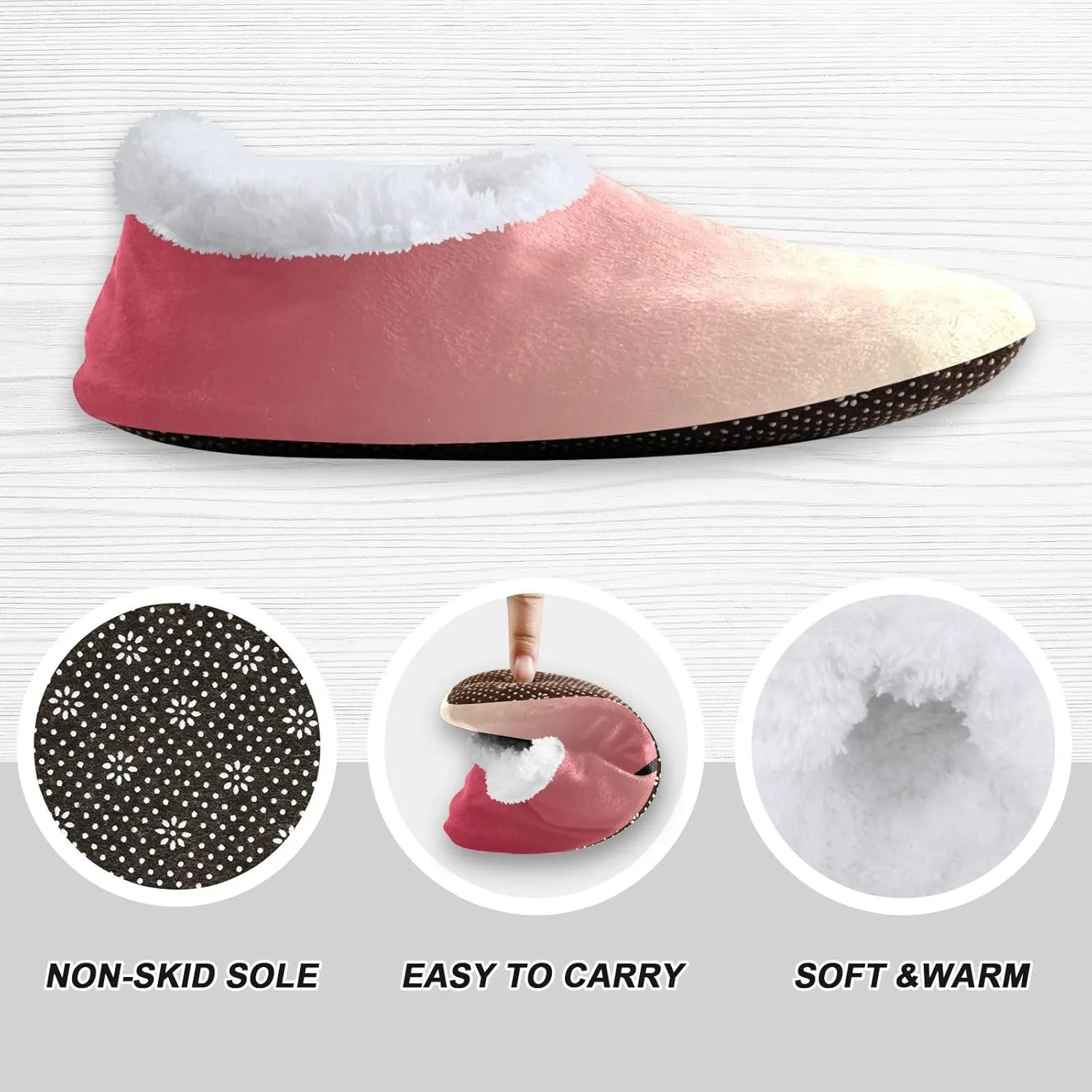 Sky Blue Red Gradient House Slippers Non-Slip Soft Winter Slippers for Guest Bedroom