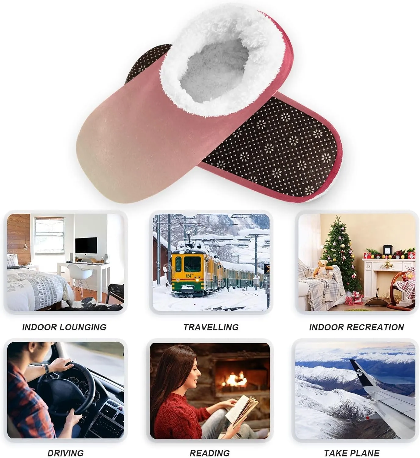 Sky Blue Red Gradient House Slippers Non-Slip Soft Winter Slippers for Guest Bedroom