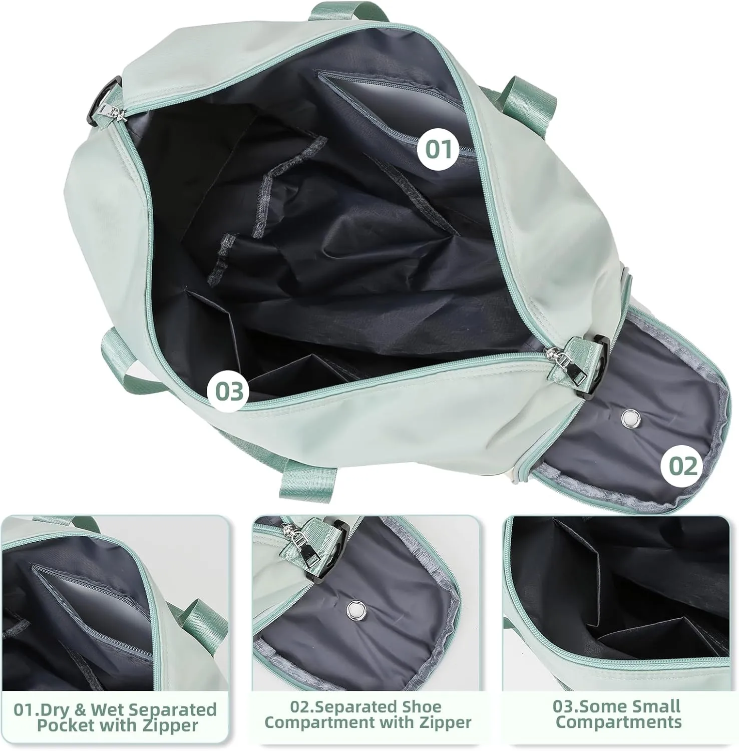 Skycase Gym Bags for Men - Duffle Bag Women - Gym Bag with Shoe Compartment for Fitness, Sports - Wet and Dry Bag, Waterproof Backpack for Swimming, Yoga, Travel (Green)