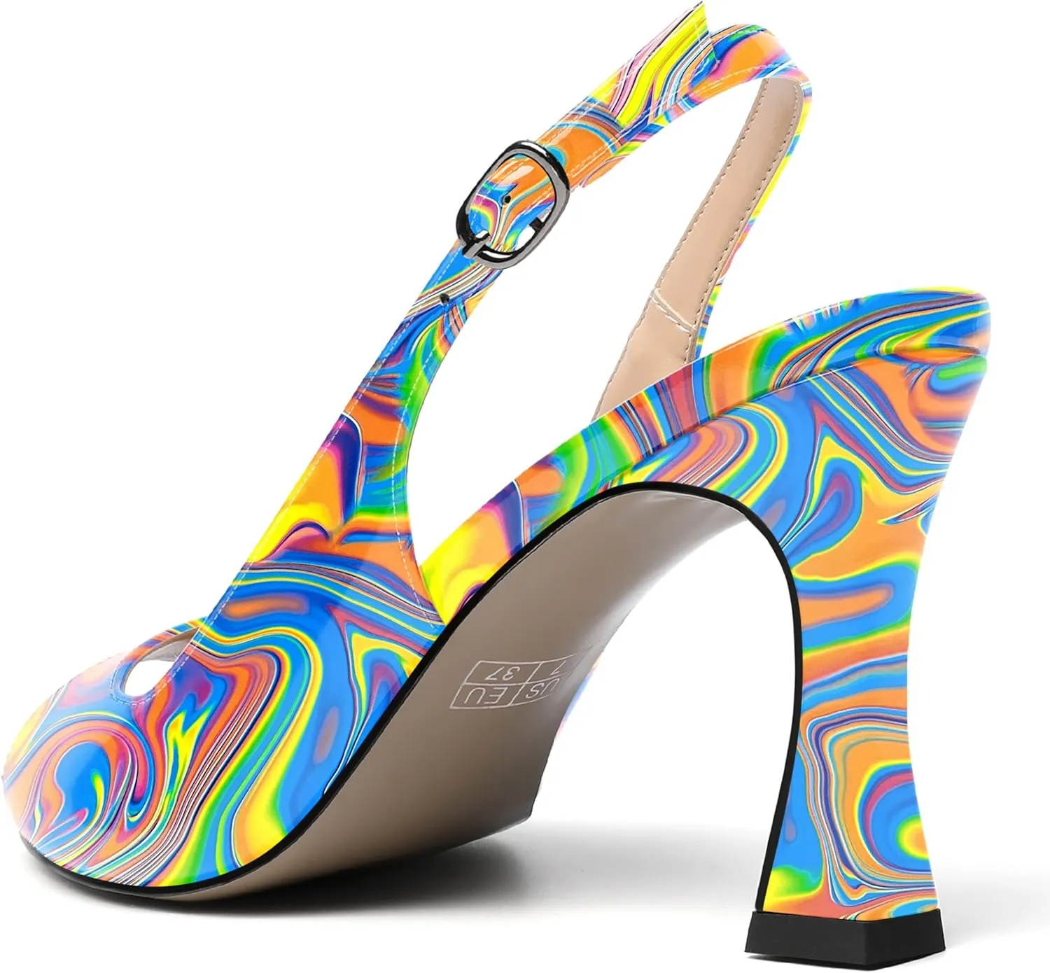 SKYSTERRY Womens Buckle Solid Wedding Peep Toe Patent Cute Slingback Spool High Heel Pumps Shoes 3.3 Inch