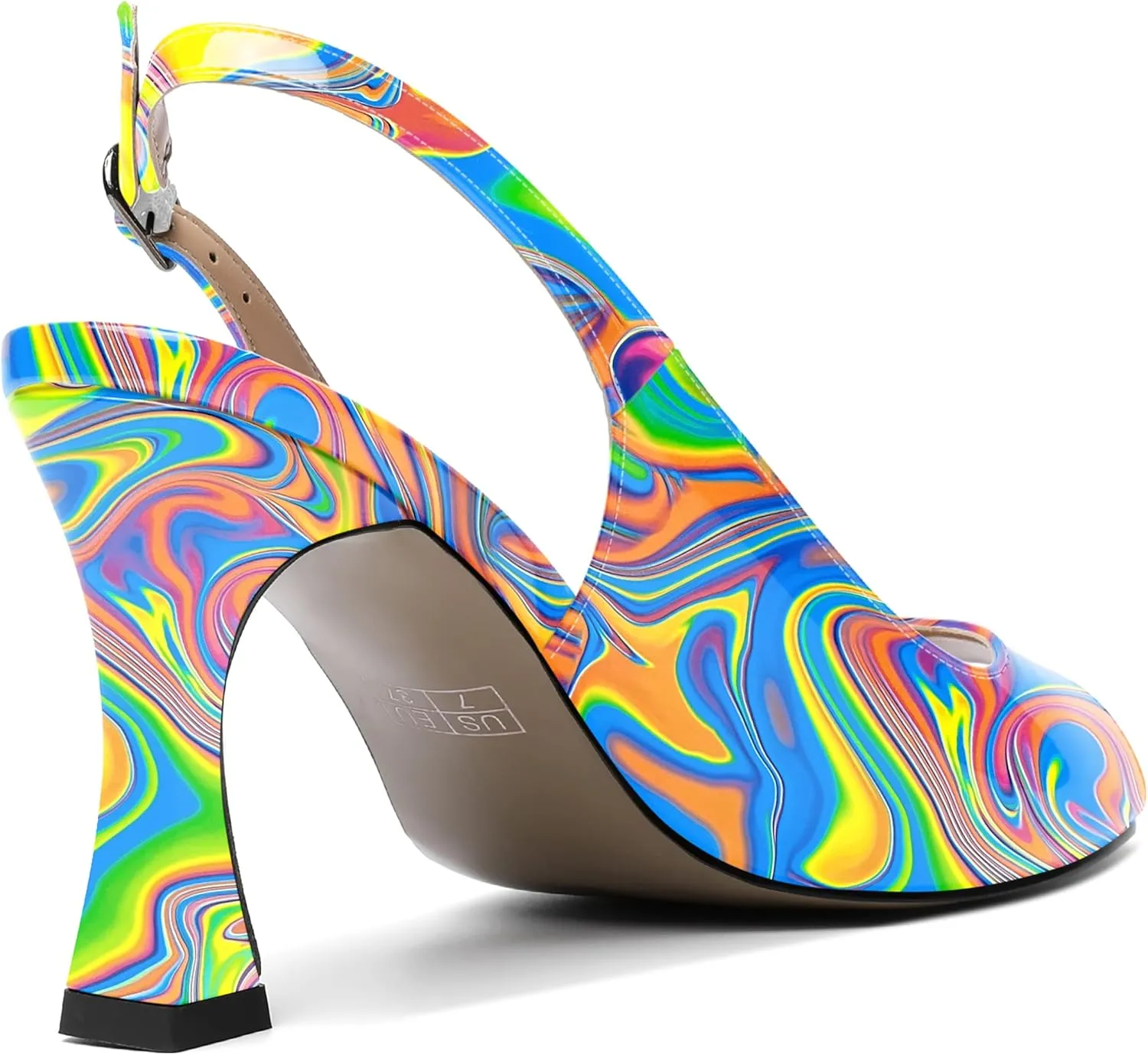 SKYSTERRY Womens Buckle Solid Wedding Peep Toe Patent Cute Slingback Spool High Heel Pumps Shoes 3.3 Inch