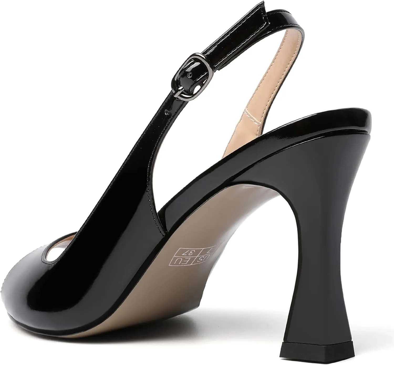 SKYSTERRY Womens Buckle Solid Wedding Peep Toe Patent Cute Slingback Spool High Heel Pumps Shoes 3.3 Inch