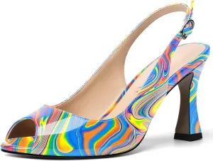 SKYSTERRY Womens Buckle Solid Wedding Peep Toe Patent Cute Slingback Spool High Heel Pumps Shoes 3.3 Inch
