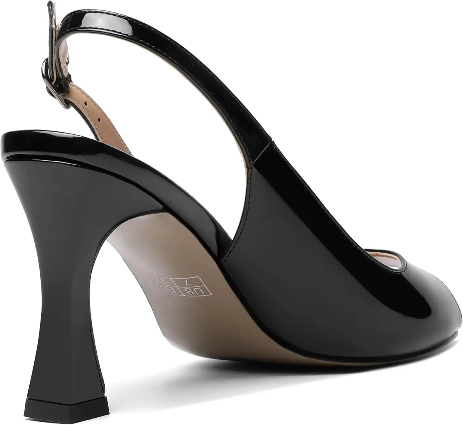 SKYSTERRY Womens Buckle Solid Wedding Peep Toe Patent Cute Slingback Spool High Heel Pumps Shoes 3.3 Inch