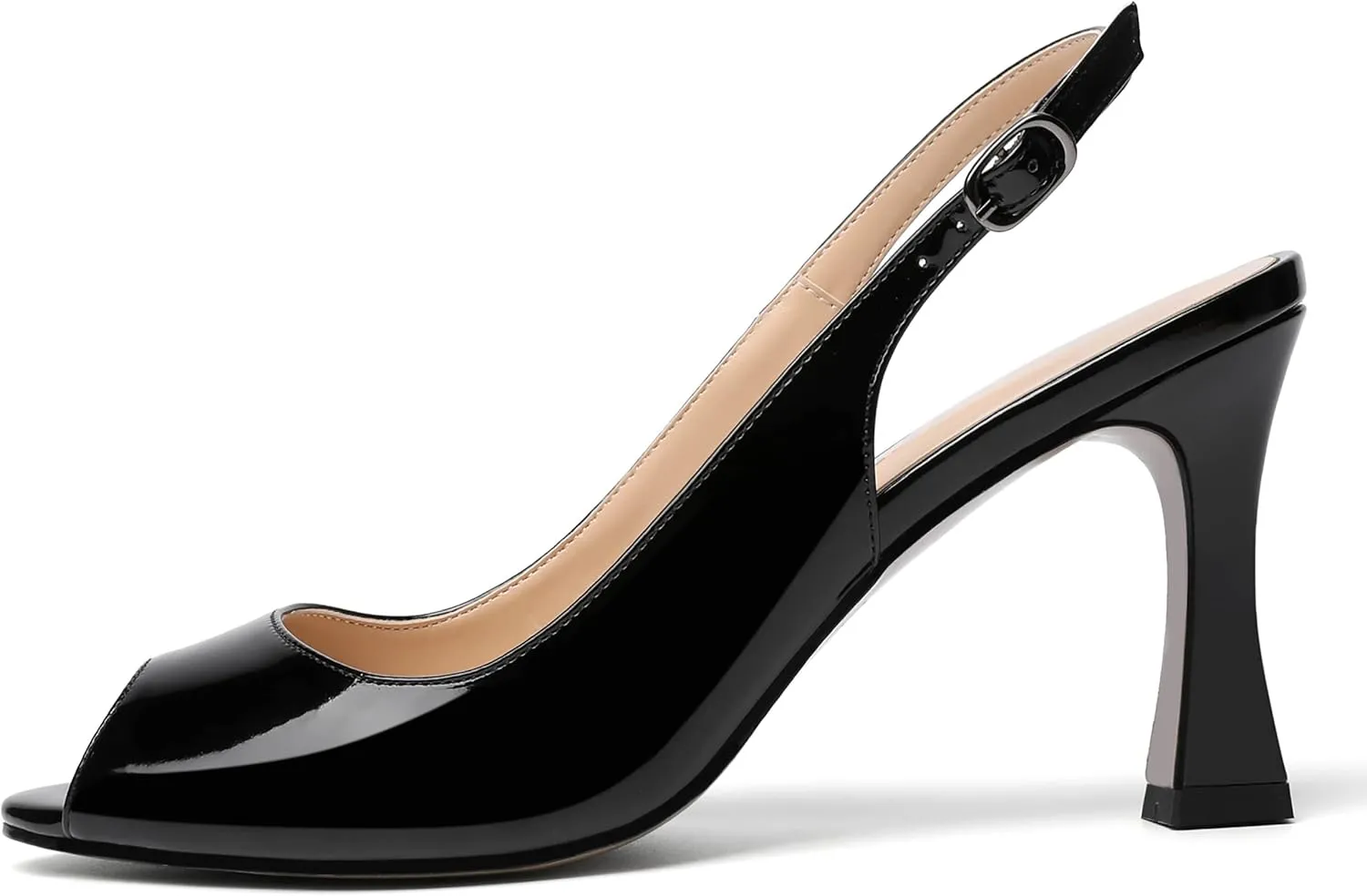 SKYSTERRY Womens Buckle Solid Wedding Peep Toe Patent Cute Slingback Spool High Heel Pumps Shoes 3.3 Inch