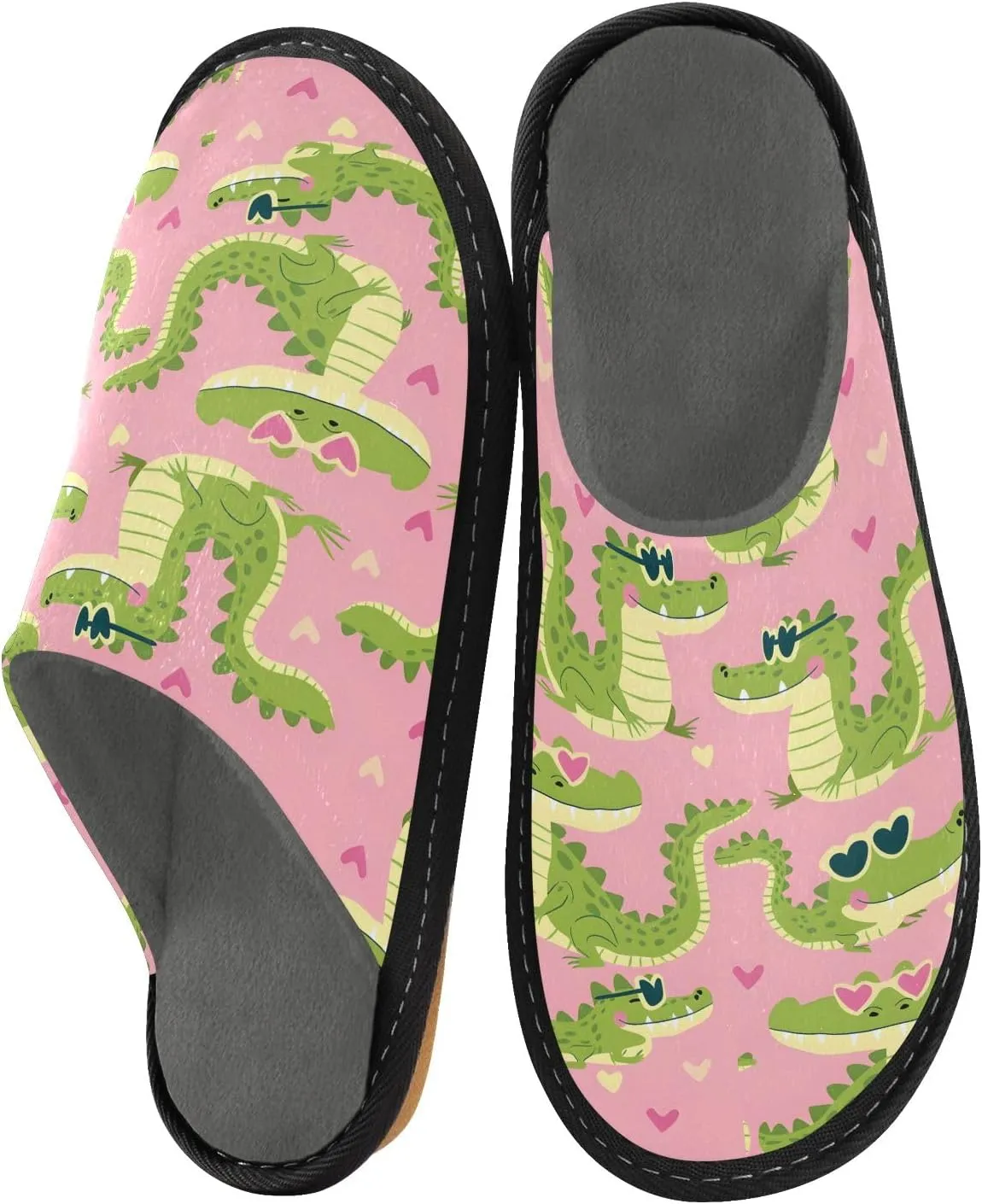 Slip-on Slippers Cartoon Crocodiles with Heart Glasses Warm Cozy Slippers Lightweight Memory Foam Indoor House Shoes