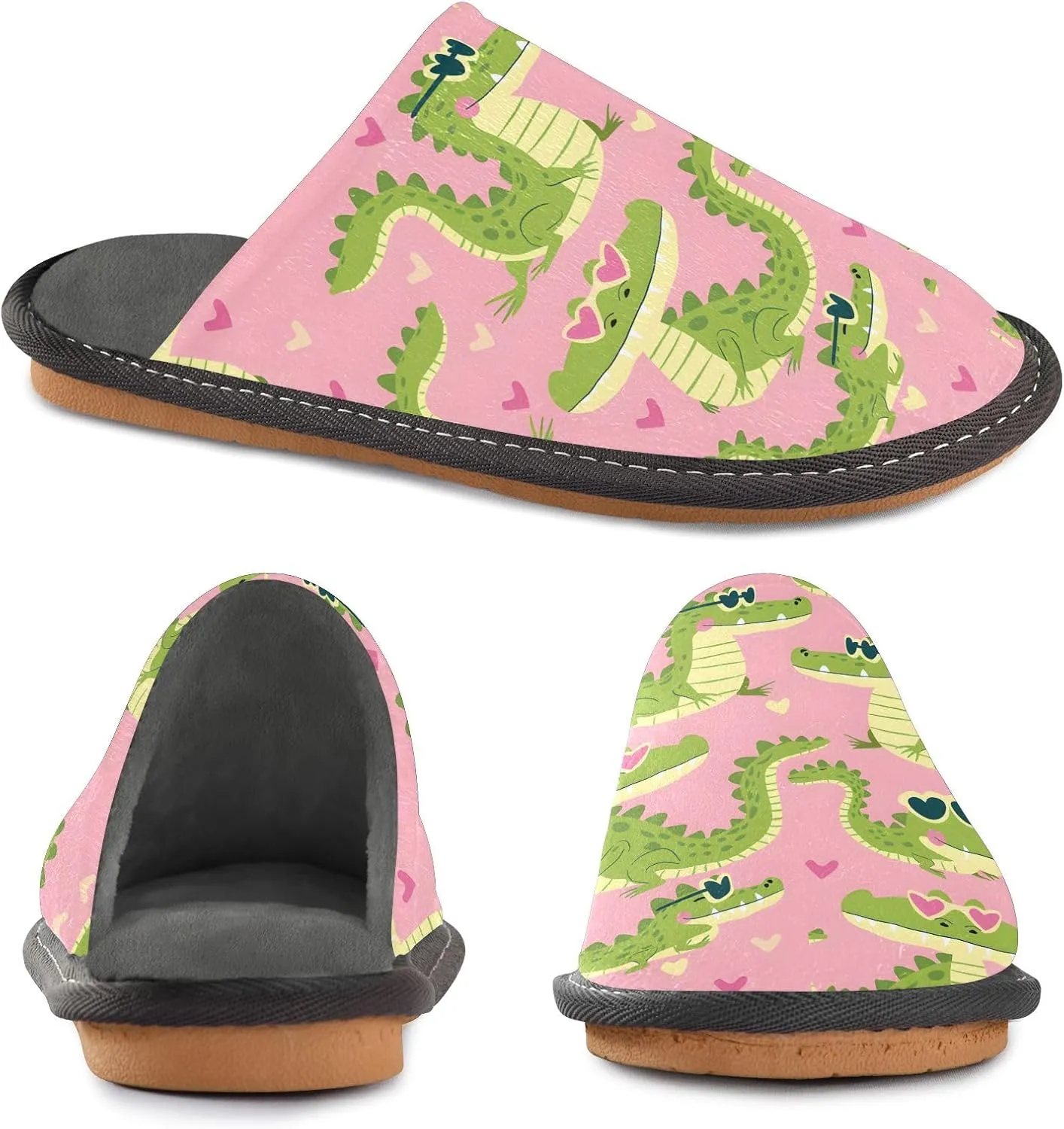 Slip-on Slippers Cartoon Crocodiles with Heart Glasses Warm Cozy Slippers Lightweight Memory Foam Indoor House Shoes