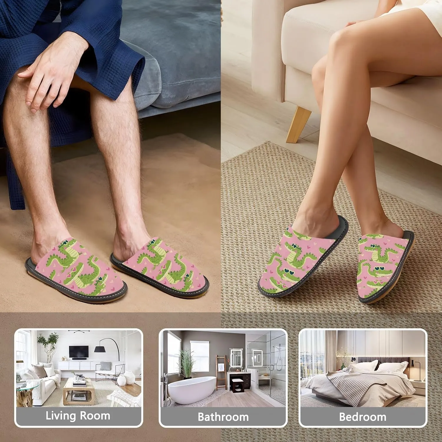 Slip-on Slippers Cartoon Crocodiles with Heart Glasses Warm Cozy Slippers Lightweight Memory Foam Indoor House Shoes