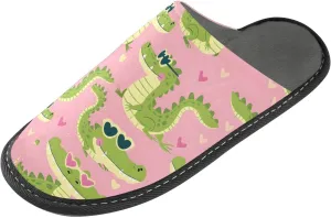 Slip-on Slippers Cartoon Crocodiles with Heart Glasses Warm Cozy Slippers Lightweight Memory Foam Indoor House Shoes