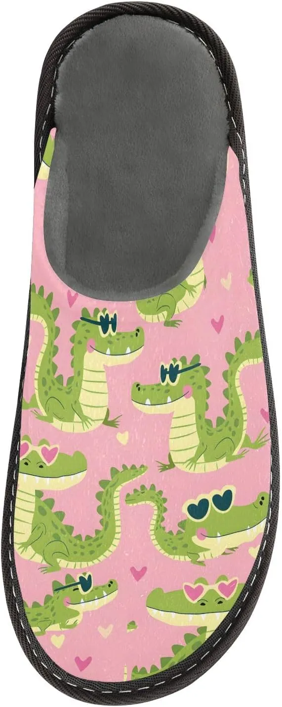 Slip-on Slippers Cartoon Crocodiles with Heart Glasses Warm Cozy Slippers Lightweight Memory Foam Indoor House Shoes