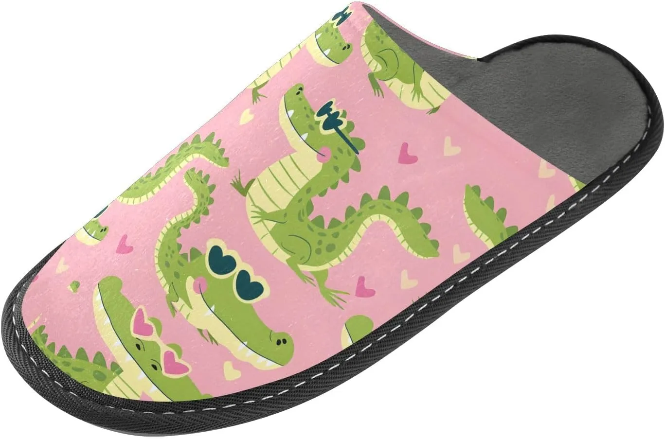 Slip-on Slippers Cartoon Crocodiles with Heart Glasses Warm Cozy Slippers Lightweight Memory Foam Indoor House Shoes