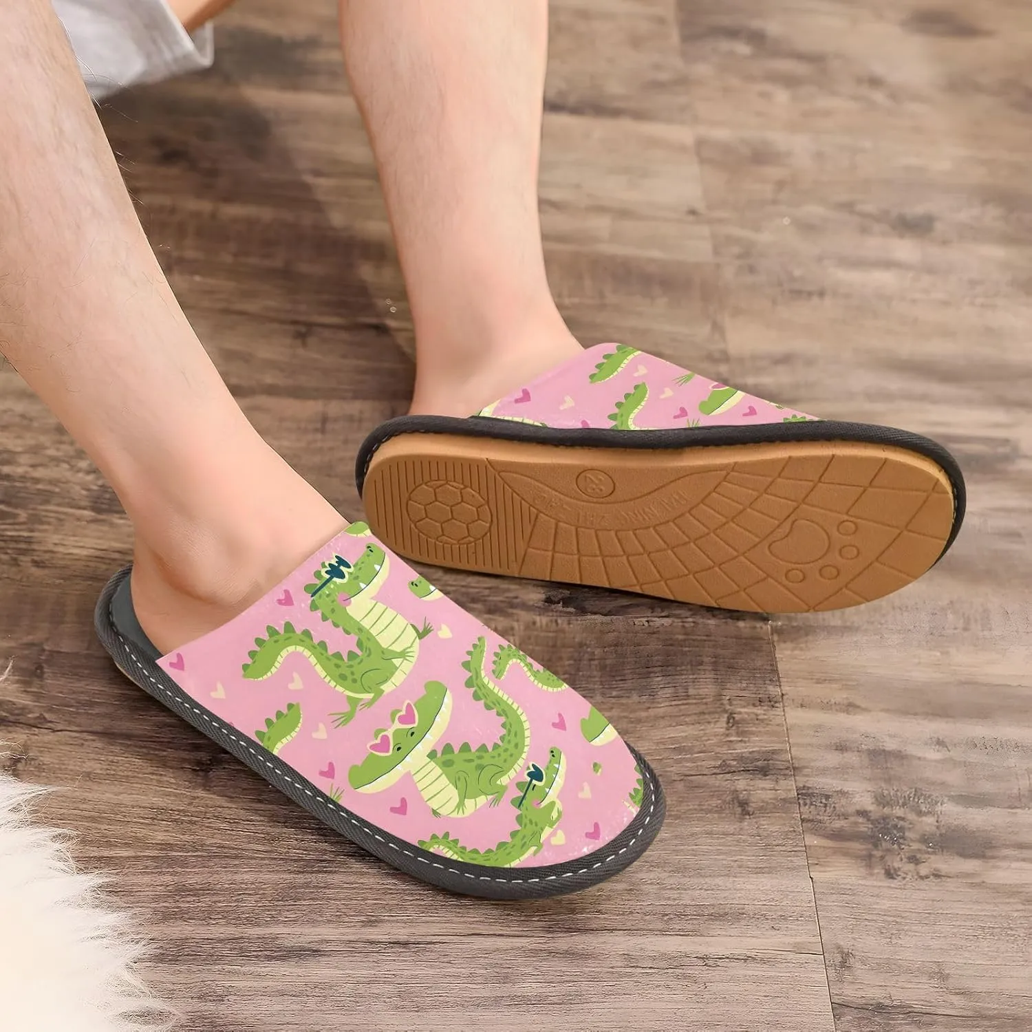 Slip-on Slippers Cartoon Crocodiles with Heart Glasses Warm Cozy Slippers Lightweight Memory Foam Indoor House Shoes
