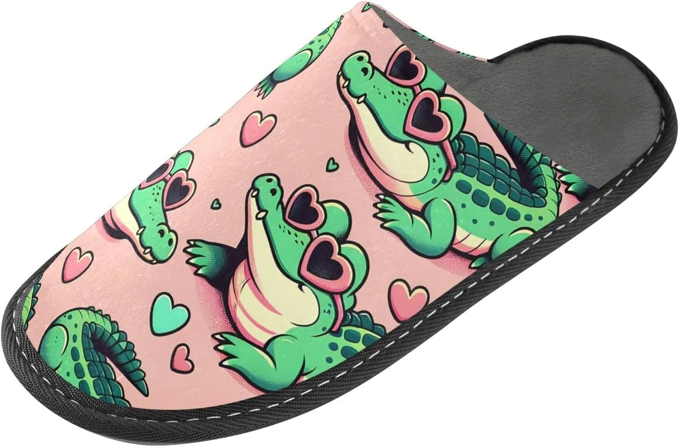 Slip-on Slippers Cute Cartoon Crocodiles Sunbathing with Heart Glasses Warm Cozy Slippers Lightweight Memory Foam Indoor House Shoes